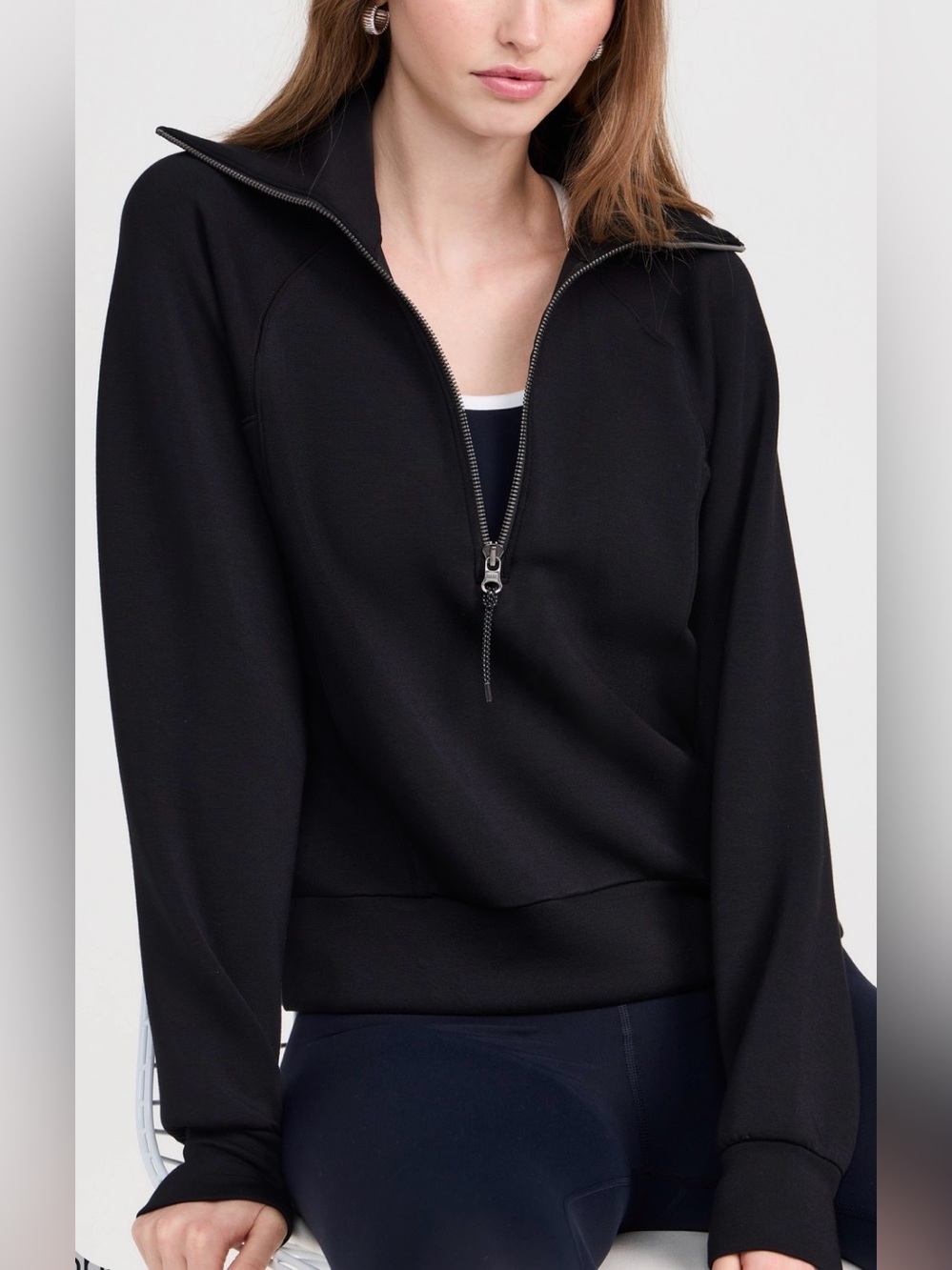 SPANX - Airessentials Half Zip Very Black Long Sleeve Sweatshirt Size Small